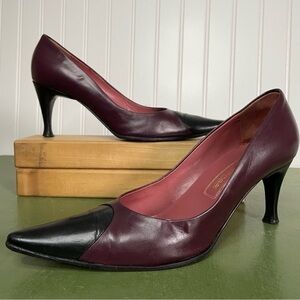 Sergio Rossi Pointy Toed Heels in Plum & Black Leather *Italy*